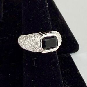 JUDITH RIPKA Sterling Silver Black Onyx Braided Twist Cable Ring; Size 5.5